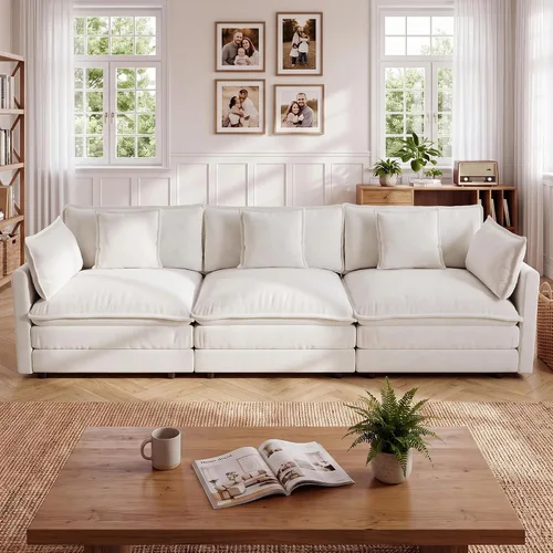 Vista 15 de Tmsan Chenille Cloud - Juego de sofá y silla, color beige y blanco Blanco beige