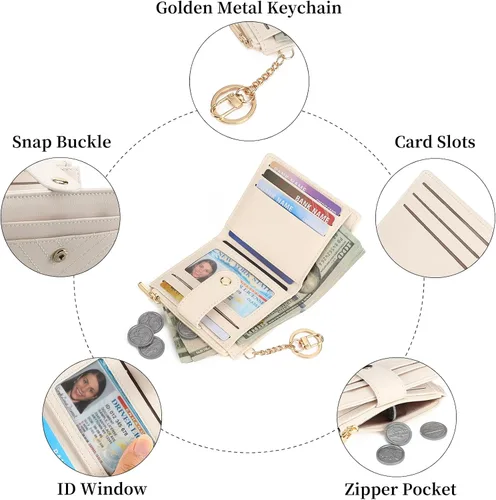 Vista 6 de GAEKEAO Billetera delgada para mujer, tarjetero con bloqueo RFID, billetera plegable con bolsillo para monedas con cremallera, ventana