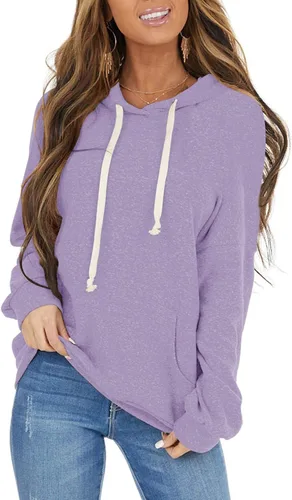 Vista 7 de Sudaderas con capucha casuales para mujer, ligeras, de manga larga, blancas, con cordón, sudaderas holgadas con bolsillo Carbón