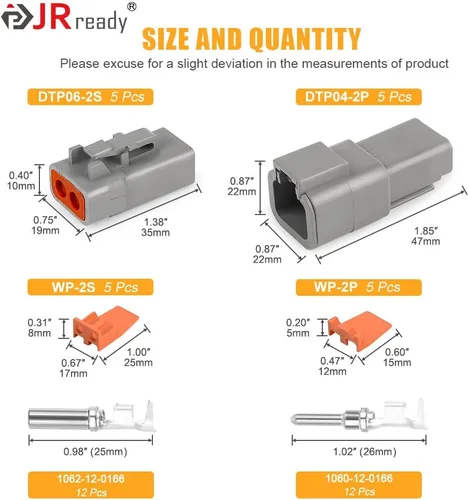 Vista 2 de JRready 44 conectores ST6283 de 2 pines, 2 cables IP67 impermeable Deutsch DTP conector, conectores eléctricos automotrices DTP04-2P/DTP06-2S