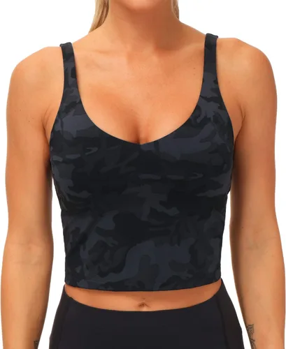 Vista 6 de THE GYM PEOPLE Brasier deportivo de camuflaje para mujer, sin varillas, acolchado, soporte medio, para yoga, gimnasio, correr, entrenamiento