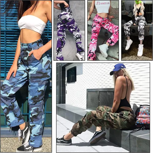 Vista 4 de Pantalones cargo de trabajo para mujer, de algodón, con 8 bolsillos, informal, estilo de combate militar