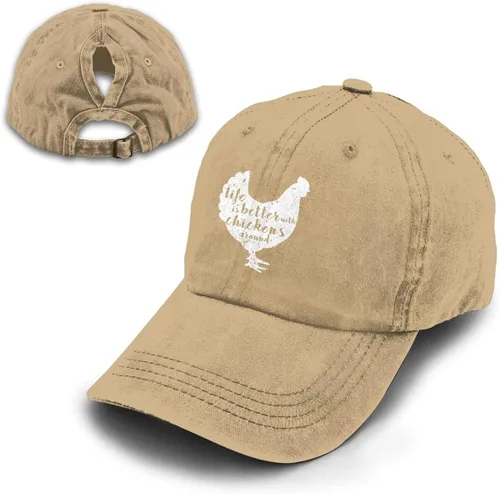 Vista 5 de Life is Better with Chickens Around Vintage Ajustable Cola de caballo Gorra de vaquero Gorra de gimnasio para mujeres