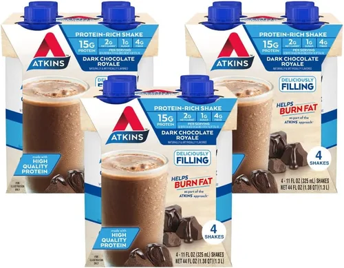 Vista 5 de Atkins Creamy Vanilla Plus Protein Shake & Dark Chocolate Royale - Batido de proteínas, 0.55 onzas de proteína, bajo índice glucémico, 0.07 oz