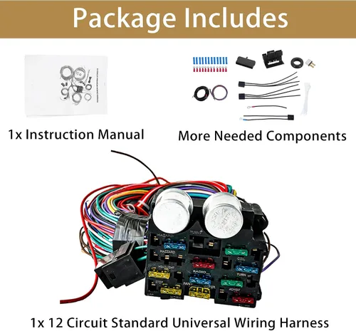 Vista 3 de PartsFlow Arnés de cableado universal extra largo de 12 circuitos Street Hot Rod Wire para Chevrolet Chevy Mopar para Ford Muscle Car, arnés