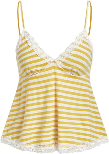 Vista 12 de SOLY HUX Tops tipo babydoll a rayas con encaje Y2K para mujer Negro (Black Polka Dots)