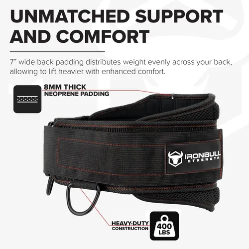 Vista 4 de Advanced Dip Belt V2 – Cinturón con peso resistente con respaldo reforzado, cadena y correa de nylon – Anillos en D de anclaje de 3 puntos