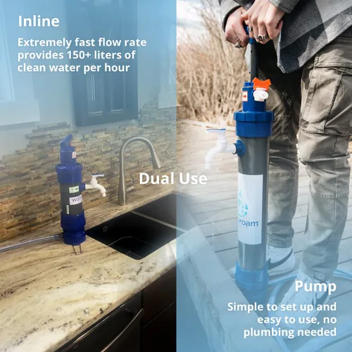 Vista 4 de ROAMfilter - Mini sistema de filtro de agua portátil, bomba purificadora de agua para senderismo y mochilero con capacidad en línea para acampar