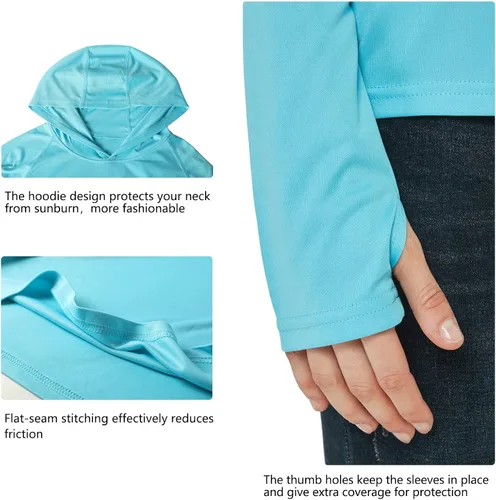 Vista 4 de Willit - Sudadera con capucha para mujer con protección solar UPF 50+ camiseta manga larga, para senderismo, pesca, al aire libre, ligera