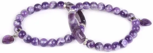 Vista 2 de Justinstones - Brazalete unisex con cuentas de gemas semipreciosas con dije de corazón, elástico