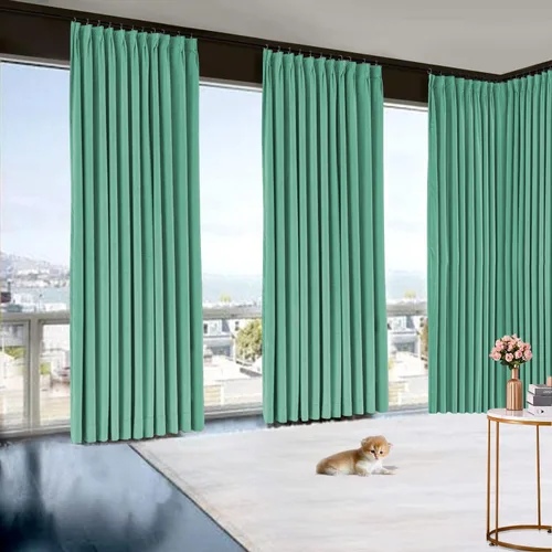 Vista 16 de Cortinas plisadas de doble pellizco extra largas sólidas de 2 pisos para ventana, sala, sala de teatro, oficina, sala, partición, atractivo Azul