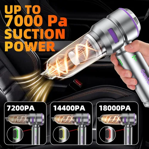 Vista 5 de Aspiradora portátil inalámbrica para automóvil, 18000PA, aspiradora portátil inalámbrica, soplador de aire de alta potencia con motor sin