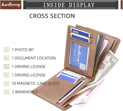 Vista 5 de MOTOZA New Classic Vertical Men Leather Wallet Man Business Card Holder ID Package Slots Credit Purse Wallets Pocket Money Bag