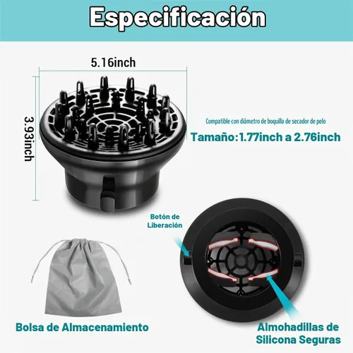 Vista 6 de KAHEM Difusor de pelo universal, ajustable de 1.77 a 2.76 pulgadas, accesorio difusor de secador de pelo para cabello rizado sin encrespamiento