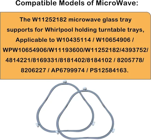 Vista 4 de Paquete de 2 anillos de soporte para tocadiscos de microondas W11252182/8206227 de 7.48 pulgadas, pieza de repuesto de soporte de bandeja de vidrio