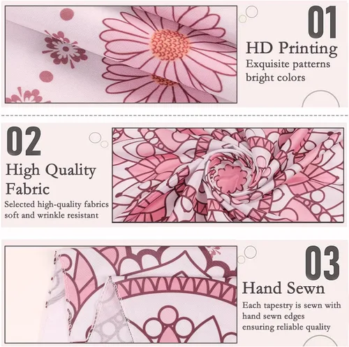 Vista 6 de Atrippy Tapiz de pared bohemio con mandala rosa para dormitorio, tapiz estético blanco y rosa, decoración de habitación para adolescentes y niñas