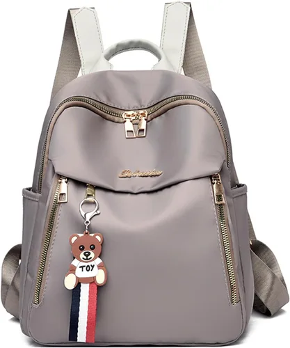 Vista 9 de FANDARE Mochila para mujer con dijes desmontables de piel sintética para laptop, Negro, Grande