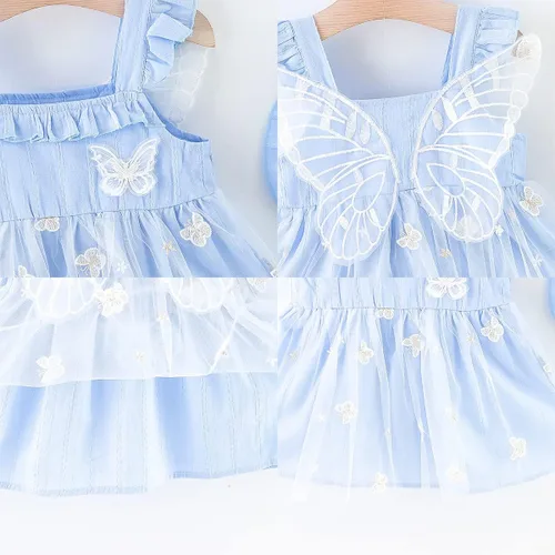 Vista 6 de Vestido tutú de verano para niñas pequeñas, sin espalda, vestido de princesa para fiesta de cumpleaños, vestido de verano con lazo floral
