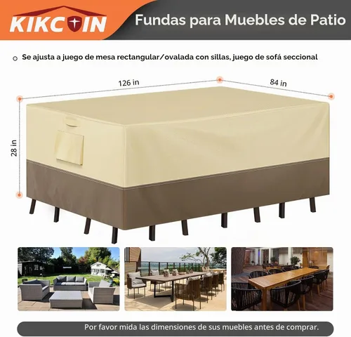 Vista 2 de Fundas impermeables para muebles de patio para mesa de comedor y sillas, funda rectangular para juego de muebles de exterior, antidecoloración