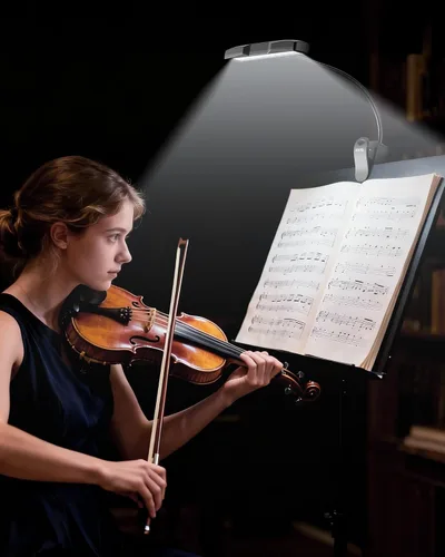 Vista 7 de Kootek Luz portátil de clip para atril, lámpara orquesta con 10 luces LED, cuello ajustable, luz de lectura recargable, luces USB para leer
