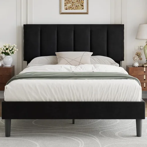 Vista 55 de VECELO Base de cama de tamaño individual con cajón de almacenamiento, base de cama de plataforma resistente con cabecera y fuerte soporte de Negro