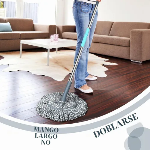 Vista 3 de Trapeador giratorio para limpieza de suelos, trapeador de microfibra de mango largo con almohadilla superior para cocina, madera dura, restaurante