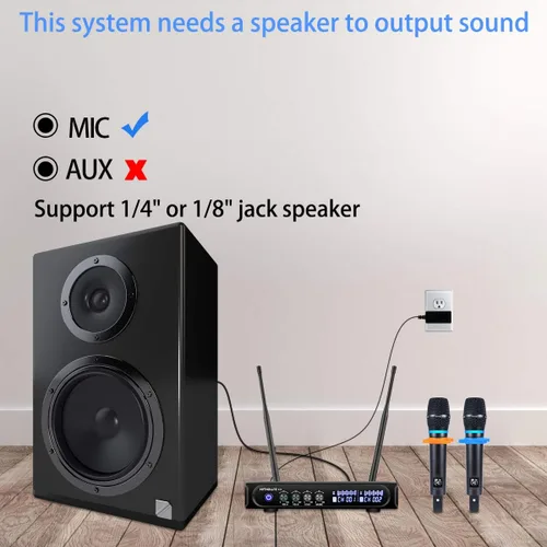Vista 5 de S9 UHF Sistema de micrófono inalámbrico recargable para karaoke, micrófono inalámbrico dual con caja receptora Bluetooth + control de volumen ECHO