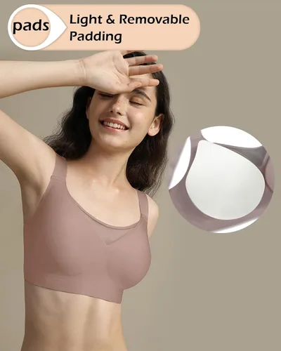 Vista 3 de WOWENY Wireless Minimizer Bras for Women V Neck Comfortable Adjustable Full Coverage Padded Bralettes Smoothing Bra