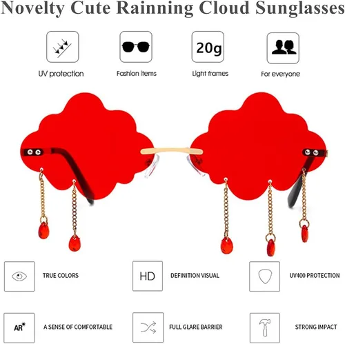 Vista 3 de LASPOR Lentes de sol retro sin montura para mujeres y hombres, estilo vintage, de metal, sin marco, lentes de nube con dije de cristal de lluvia