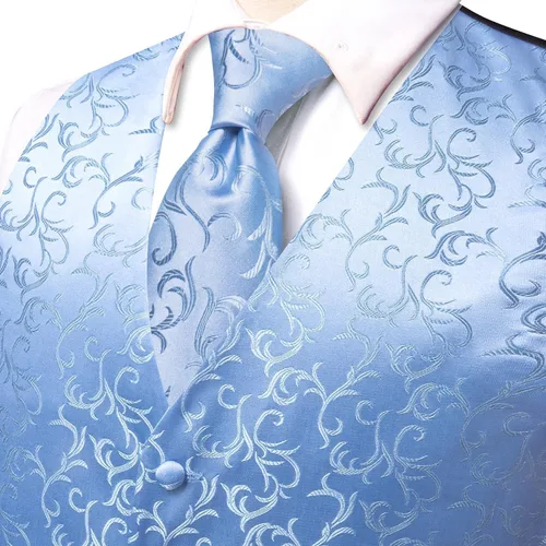 Vista 3 de Hi-Tie Chaleco de traje de seda para hombre, corbata y corbatín de solapa, clip de corbata dorado, chaleco floral de cachemira, 8 piezas, conjunto
