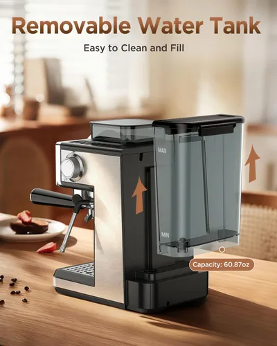 Vista 14 de Máquina de café expreso con molinillo y espumador, 30 ajustes de molienda Brushed Silver