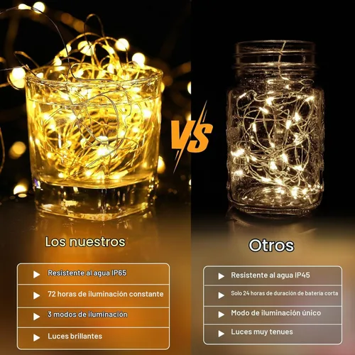 Vista 6 de Paquete de 12 luces de hadas que funcionan con pilas, 20 luces LED parpadeantes de 7 pies, 3 modos, mini luces a granel impermeables para tarros