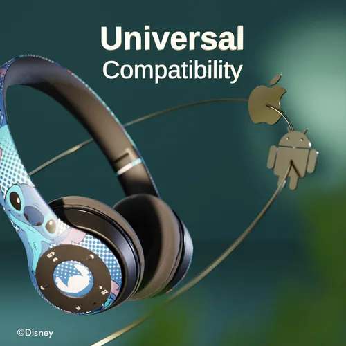 Vista 4 de iJoy Disney Lilo & Stitch Expressions - Auriculares Bluetooth plegables inalámbricos con micrófono integrado, diseño de expresiones de puntada