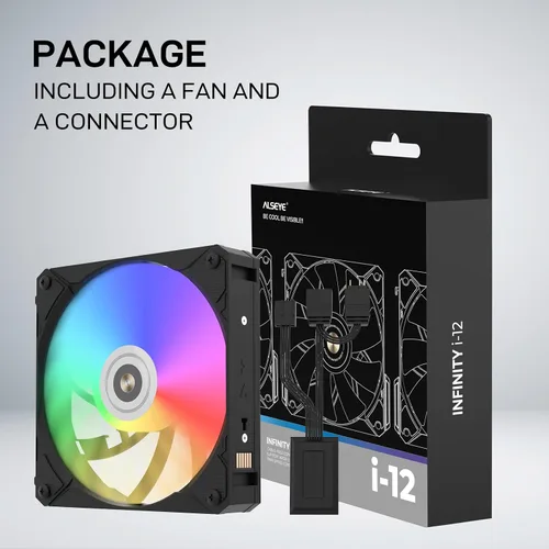 Vista 8 de ALSEYE Infinity i12 PC Case Fan, estructura de conexión a presión ARGB y PWM 4.724 in PC Case Cooling Fan - Negro
