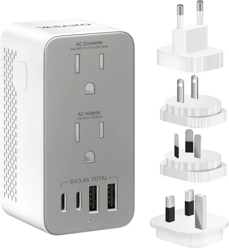 Vista 8 de Convertidor de voltaje de Estados Unidos a Europa, adaptador de viaje convertidor de voltaje a reductor de 220 V a 120 V, convertidor de corriente