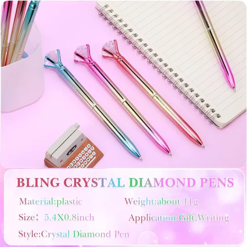 Vista 3 de Gersoniel 24 piezas de bolígrafos de diamante de cristal grande con punta de diamante, bolígrafos brillantes de bola negra con pedrería