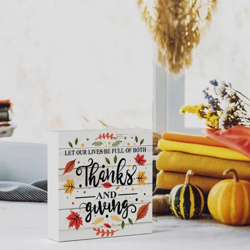 Vista 6 de Cartel rústico de madera de Acción de Gracias, caja de madera decorativa de otoño, bonita caja de madera decorativa para pared, escritorio, hogar