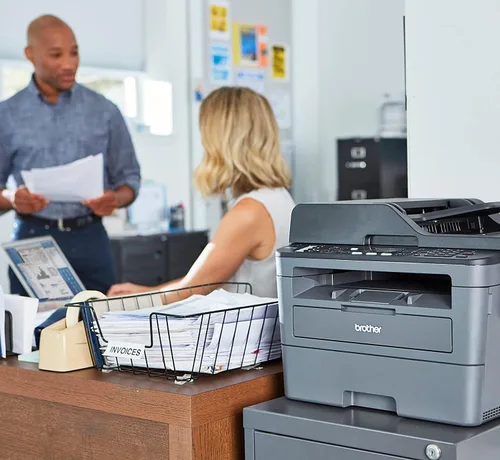 Vista 7 de Brother MFC L26 Series Impresora láser compacta monocromática todo en uno, impresión dúplex automática, 250 hojas, inalámbrica, impresión móvil