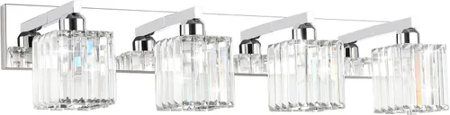 Vista 25 de Aipsun Accesorios de iluminación de tocador de baño, luces de tocador de cristal para baño, 2 luces, accesorios de iluminación de pared de acero