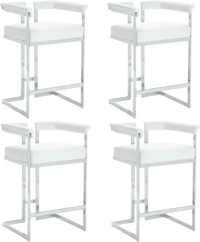 Vista 12 de DUOMAY Juego de 2 taburetes de bar modernos, taburete de 26 pulgadas de altura de mostrador con acabado cromado de metal, silla de isla de cocina