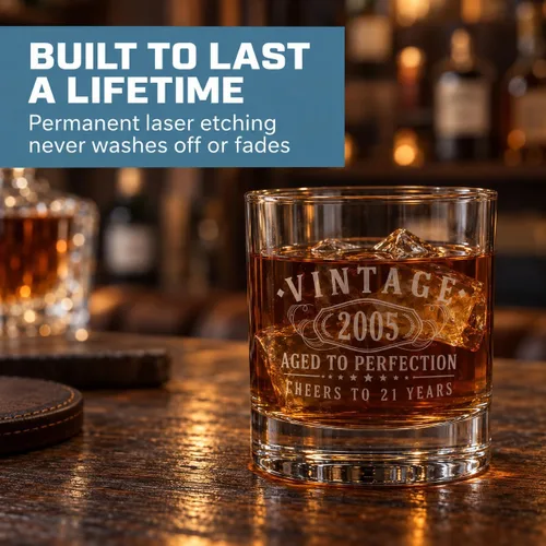 Vista 4 de Vintage 2005 Grabado 11oz Whisky Glass 21st Birthday Regalos para él ella 2-Claro