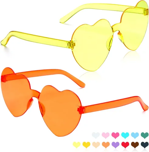 Vista 92 de Lentes de sol con forma de corazón, 2 pares de lentes de sol en forma de corazón, gafas de sol rave para mujeres, regalos de fiesta