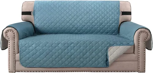 Vista 13 de Funda impermeable para sofá biplaza, protector de sofá acolchado para sofá de 2 asientos, protector de muebles antideslizante para perros y mascotas