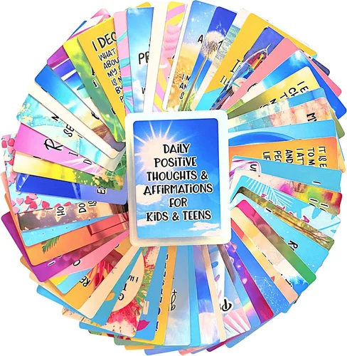 Vista 8 de Tarjetas de afirmación positiva para niños y adolescentes, 54 afirmaciones, más de 150 preguntas inspiradoras con caja de almacenamiento, inspira