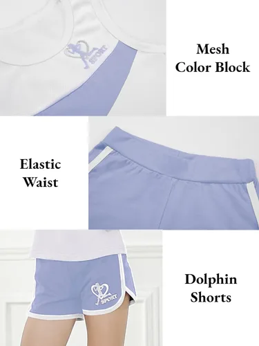 Vista 4 de Girls Shorts Sets Kids Summer 2 Piece Outfits Clothes Tennis Running Tank Top Shirts Dolphin Shorts