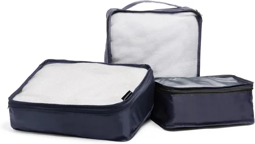 Vista 6 de Brookstone Juego de 4 cubos de embalaje para ropa, organizador de equipaje y bolsa para zapatos, artículos esenciales de viaje, azul marino