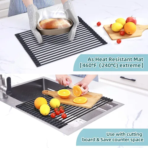 Vista 7 de Ohuhu Escurreplatos Enrollables, 16.5" L x 13" A Escurridor de Platos Sobre el Fregadero Estante de Secado Organizador de Fregadero de Cocina