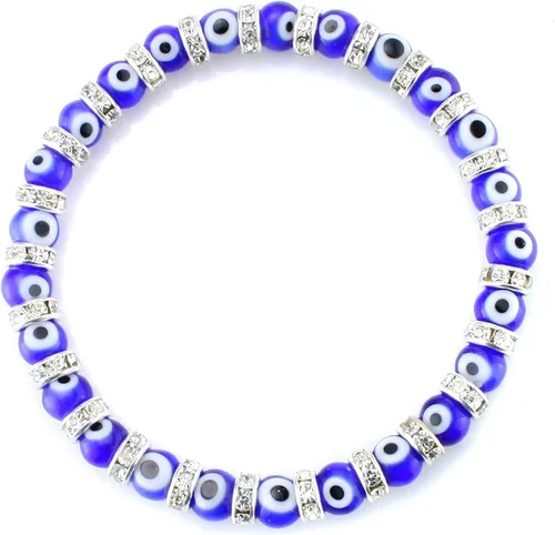 Vista 6 de Pulsera turca de mal de ojo JEWELRIESHOP con cuentas de vidrio de Murano, cuentas transparentes y cristales de espacio para mujer