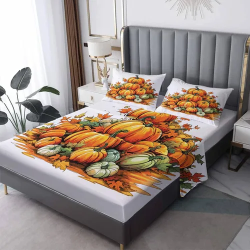Vista 11 de Juego de sábanas para decoración de otoño, tamaño individual, sábanas de microfibra suave, bolsillo profundo, sábanas y fundas de almohada