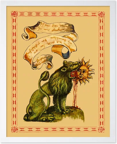 Vista 34 de Poster Master Póster vintage, estampado retro de león verde devorando el sol, arte hermético, arte de mitología, regalo para hombres y mujeres